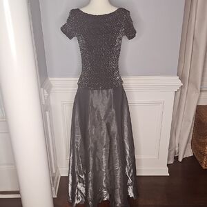 JS Collections Black Metallic Silver Shimmer Evening Gown